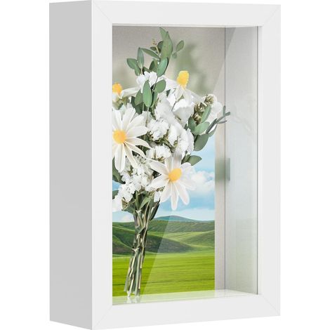 3D Cadre Boîte 10x15 cm (3.9x5.9 Pouce), 1pcs Cadre 3D Profond avec Vitre Transparente Incassable pour Fleurs, Souvenirs, Diamond Painting - 3cm Profondeur/Blanc (1/5)