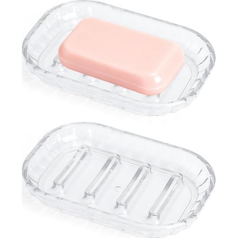 Portasapone trasparente (set da 2) – Portasapone autodrenante, senza foratura, adatto per doccia, bagno, lavabo e cucina. (1/5)