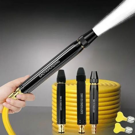 Pistolet à eau haute pression (ensemble renforcé) pour lavage de voiture domestique, buse noire, pistolet de lavage de voiture à jet diamant, tuyau d'arrosage (1/4)