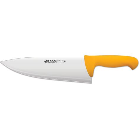 Coltello da macellaio Arcos Colore - Prof 296800 in acciaio inox Nitrum e mango polipropilene ergonomico giallo e lama di 27,5 cm, e 4 mm di spessore in scatola.