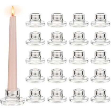 Pair Bougeoirs en verre pour bougies coniques : lot de 20 petits bougeoirs en verre transparent pour bougies coniques, idéaux pour la décoration de table de Noël, les mariages et les anniv (1/5)