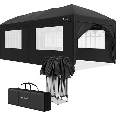 Zelsius Faltbarer Pavillon 3x6 m mit Seitenwänden, Schwarz, Faltpavillon UV30, Gartenzelt faltbar (1/5)