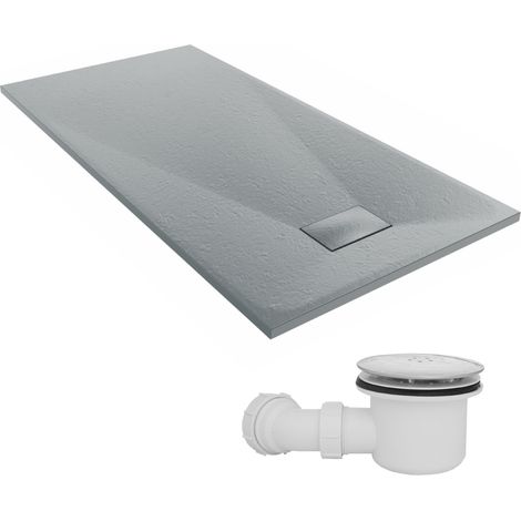 NRG 1600 x 800mm SMC Anthracite Rectangle Slate Effect Bathroom Shower Tray & Fluidmaster Fast Flow Waste Trap