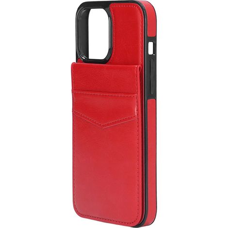 Étui en cuir pour téléphone avec fermeture magnétique, porte-cartes et portefeuille intégré, compatible avec iPhone 13 Pro Max 6,7 pouces, rouge (1/5)