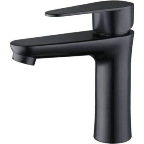 Robinet de salle de bain noir mat - Mitigeur élégant pour lavabo, eau chaude/froide, lavage des mains (1/4)