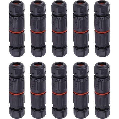 10 PCS IP68 Etanche Connecteur de Câble Electrique, Femelle 3 Broches Prise de Courant Extérieure Raccord de Connecteur Fil Etanche, Connexion de Câble Extérieur de Manchon pour Câble Souterrain (1/4)