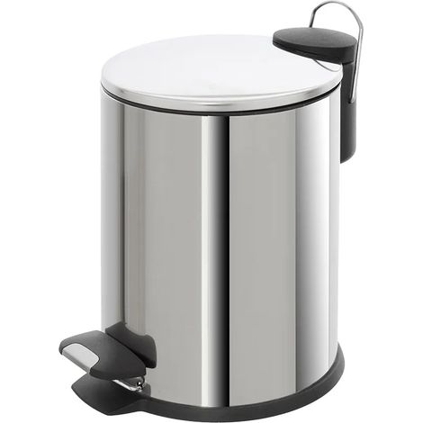 Pattumiera bagno in acciaio cromato con pedale e coperchio slim 3 lt (1/5)