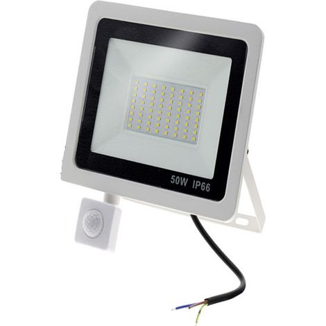 Foco LED blanco de 50 W con detector de movimiento, IP65, temperatura de color: blanco frío 6500 K