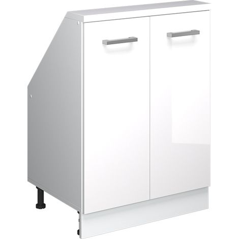 Armadio per tetto spiovente Rion, Bianco/bianco lucido, con 2 porte, Vicco