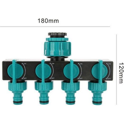 Raccord 4 voies – jardin – 16/25mm – 3 adaptateurs – vannes indépendantes – ABS – arrosage – pelouse (1/4)