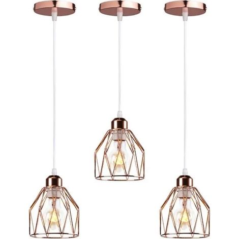 U-Do 3PCS Lustre Ajustable style Vintage Suspension Cage en Fer Or Rose E27 Lampe Intérieur Industirel décoration Cuisine Escaliers (1/4)