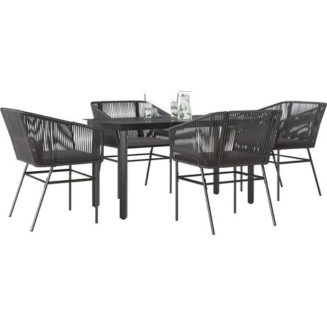 Ensemble à manger de jardin et coussins 5 pcs-Salon de jardin noir rotin verre 682657 (1/5)