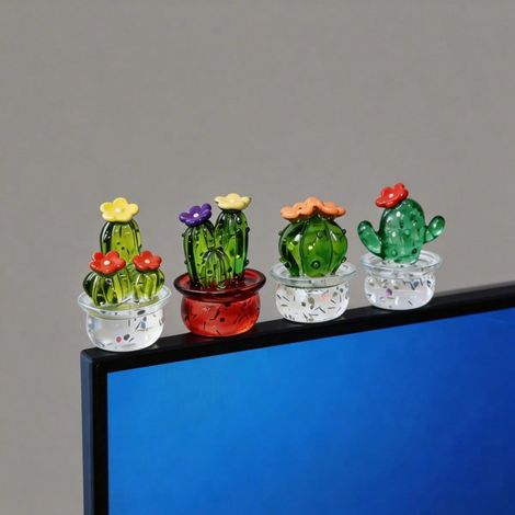 Lot de 4 jolis objets décoratifs de bureau en cristal en forme de cactus, figurines anti-stress pour le bureau, motifs aléatoires (1/5)