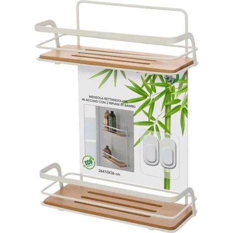 Mensola Rettangolare per Bagno in Acciaio Colore Bianco Opaco 2 ripiani Bambu' 26,5x10x36H cm (1/3)