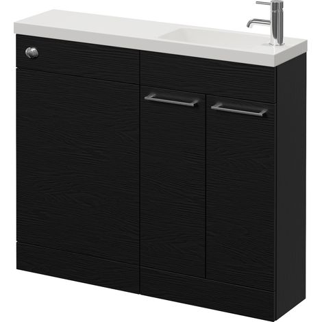 Napoli 250 Nero Oak 1000mm 2 Door Vanity Unit Toilet Suite with Round Silvo Basin - 1000mm - Chrome 160mm HandleWithout Jubilee Toilet Pan