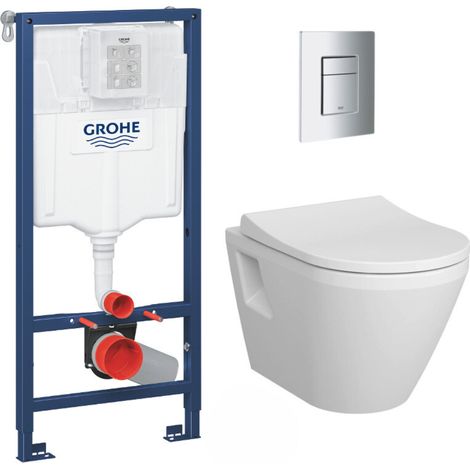 Grohe – Pack WC suspendu sans bride Integra – Bâti Rapid SL avec abattant softclose – Plaque chrome – Réservoir 6-9L avec réglage