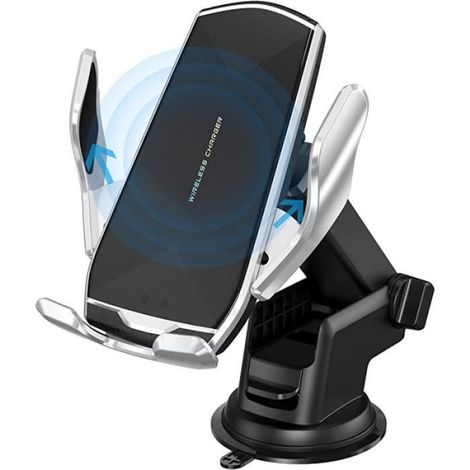 Chargeur Induction Voiture - 15 W - Support Téléphone Automatique - Pour iPhone Samsung - Argent - 1 Pièce (1/4)