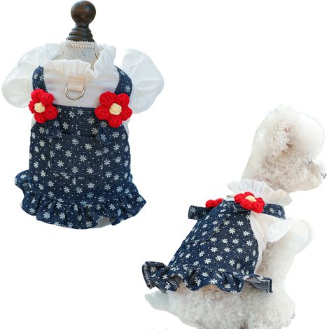 1 robe pour chien, polyester doux et élastique, bleu, automne-hiver, pour petits chiens et chats (1/5)
