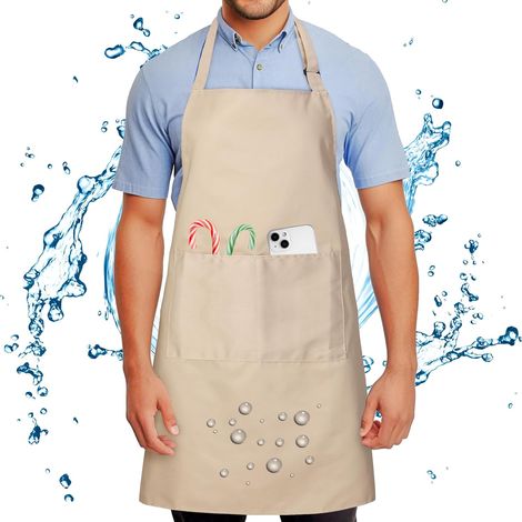 Tablier de Cuisine Professionnel - 1 Pièce - Polyester et Coton - Imperméable avec 2 Poches - Pour Chef et Bricolage - Noir, Kaki, Gris, Blanc, Bleu (70x84 cm) (1/5)