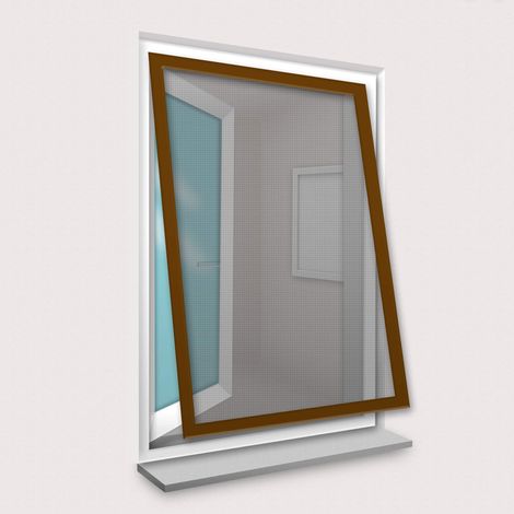 Moustiquaire de fenêtre 100x120 cm – Cadre en aluminium laqué brun – Ajustable en hauteur et largeur – Barrière efficace contre les insectes – Confortex (1/4)