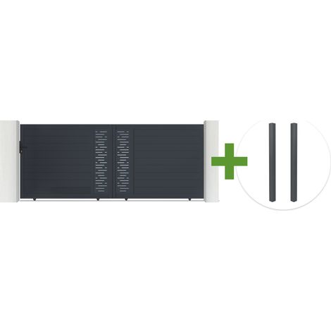 Portail coulissant 4m ARLBERG H.160cm aluminium gris + 2 poteaux ELDA aluminium gris (1/5)