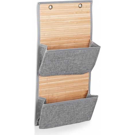 Organizador de pared y mueble para accesorios de baño en bambú y gris 130001731 (1/3)
