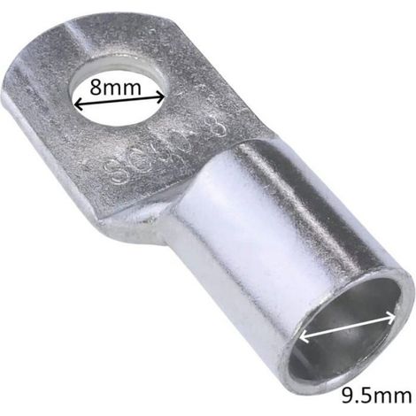Cosses électriques à oeillet tubulaire - - Lot de 10 - Ø8mm - Non isolées - Pour conducteur 50mm² - Argent (1/3)