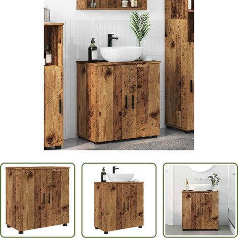 vidaXL Rangement salle de bain - Cabinet de salle de bain avec porte Bois Ancien 61 x 35 x 64 cm (1/5)