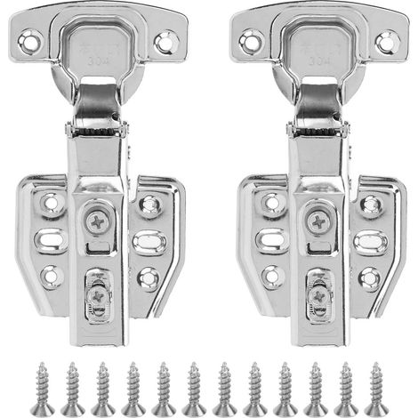 2Pcs Cabinet Hinges Stainless Steel 2.0mm Thick 105‑110° Opening Mute Muffler Close Hinges for Kitchen BathroomMiddle Bend (1/5)