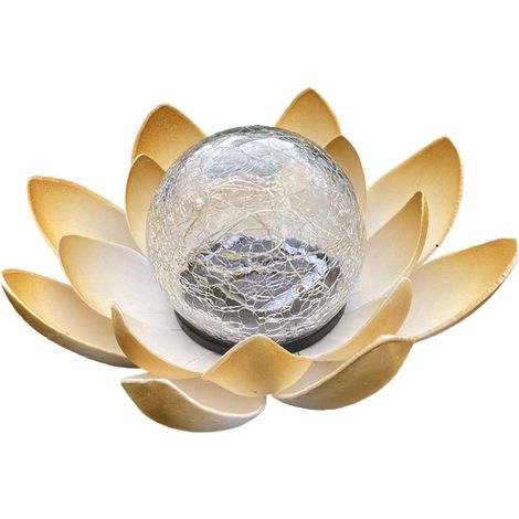 Lampe solaire pour jardin extérieur (1 pièce), boule décorative en verre ambré craquelé en forme de lotus pour terrasse, pelouse, allée, table, sol (1/5)