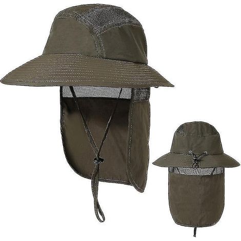 Casquette de pêche pour homme, protection solaire UPF 50+, large bord et rabat de nuque, vert armée (1/3)
