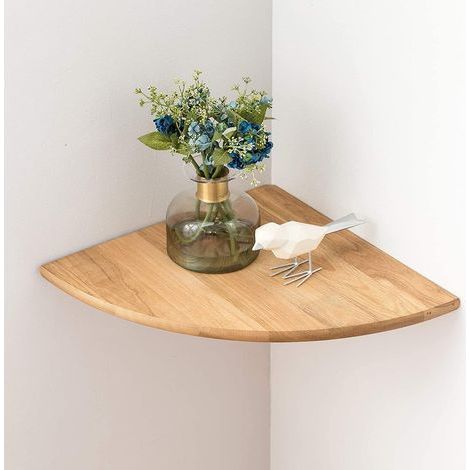 1 Étagère d'angle en chêne, 22cm rayon, extrémité arrondie, pour salon, chambre (1/5)
