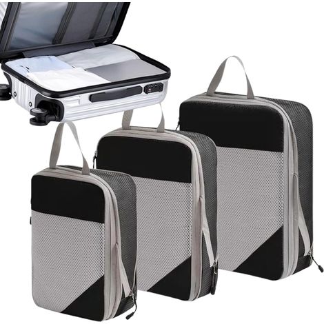 Compression Packing Cubes, Organisateur Bagage Compact Rangeage, Organisateur de Stockage Léger Gain de Place pour Armoire Affaires Avion Vacances Croiseur Dortoir Randonnée Valise (1/5)
