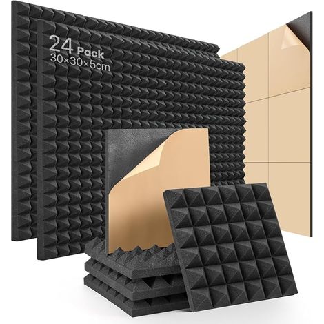 Acoustic Foam Self-Adhesive Black 24 30 x 30 x 5 cm (1/5)