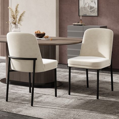 Chaise velours beige avec coussin épais et pieds métal-Moderne et minimaliste-Pour salle à manger,salon ou café-42,5x53x82(cm) (1/5)