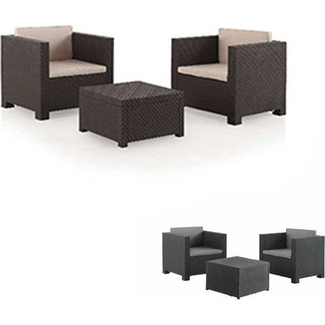 Juego de Terraza Diva Tete a Tete con 2 plazas - Mobiliario Exterior con Mesa Auxiliar y Cojines