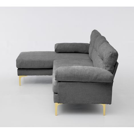 Divano Angolare 3 Posti con Chaise Reversibile, Braccioli Imbottiti, Chenille, Grigio (1/5)