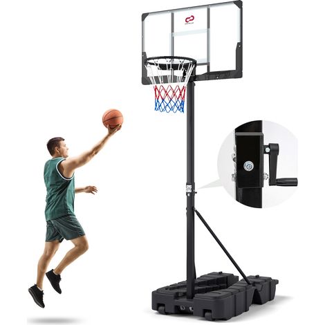 Panier de Basketball Pliable Hauteur Réglable 230-305 cm, Support de Basket Portable avec Manivelle Panneau Antichoc Base Remplissable, Adultes Ados