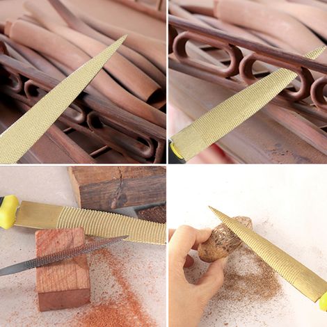 Lime à bois conique dorée, outil de sculpture pour le bricolage, la menuiserie et le travail du bois. Lime dorée de 15 cm (6 pouces). (1/5)