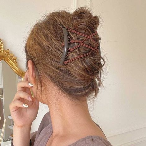 Pettine magico vintage con clip，marrone，Pettine elastico creativo per capelli da donna，Copricapo alla moda (1/4)