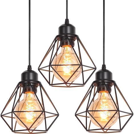 Lot de 3 Lustres Suspensions Industrielles Vintages E27 Plafonniers Luminaires Design Métal Cage Ø160mm éclairage Plafond Pour Salon Cuisine Chambre (1/5)
