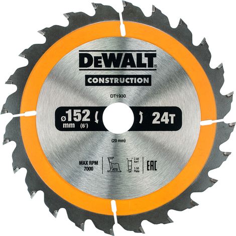 DEWALT Kreissägeblatt Handkreissäge 152/20 mm 24WZ DT1930-QZ (1/2)
