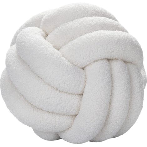 Oeille Boule à Nœud Doux, Coussins en Laine d'agneau de 27,9 Cm, Oeille Boule Boucle Boule Nouée à la Main pou Coussin de Chaise de Canapé, Oeille Décoatif Boule à Nœud pou(Blanc) (1/5)