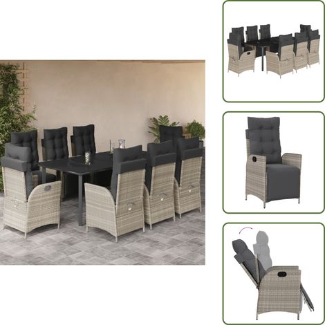 Cuscini da seduta - vidaXL Set Pranzo da Giardino 9pz con Cuscini Grigio Chiaro Polyrattan - Cuscini da schienale