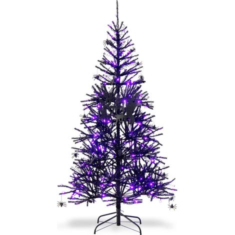 COSTWAY Albero di Natale Nero 183 cm, Albero di Natale Halloween con 791 Punte di Rami in PVC, 250 Luci LED e Ornamenti, Albero di Natale Artificiale con Luci per Casa, Ufficio e Scuola (1/5)