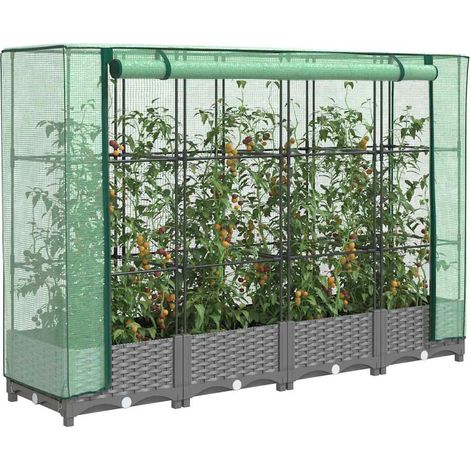 Hochbeet mit Gewächshaus-Aufsatz Rattan-Optik 160x40x123 cm