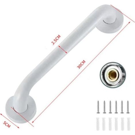 Barre d'appui de douche en acier blanc, 30 cm, pour les accoudoirs de la baignoire pour personnes âgées (1/4)