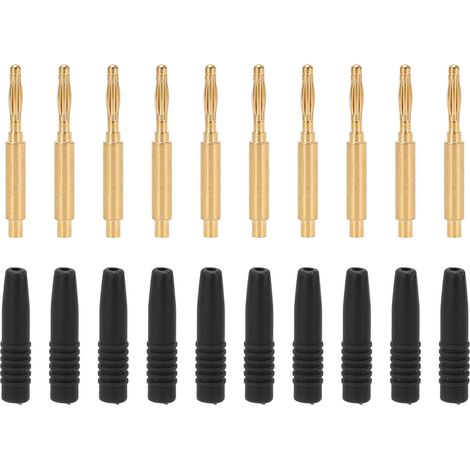 10 fiches bananes mâles dorées 2mm avec boîtier isolé, connecteurs métalliques pour équipement de test, noir (1/5)