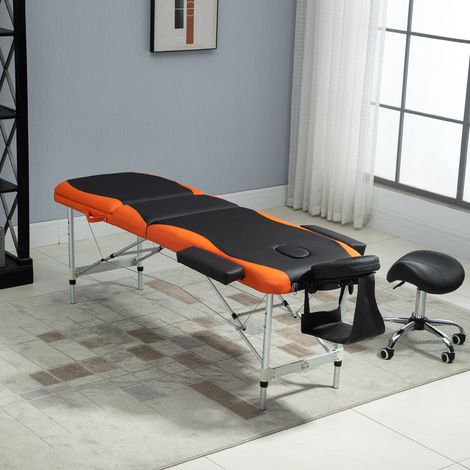 Camilla de Masaje Plegable y Portátil 210x81x62-85 cm Mesa Ajustable en Altura con Reposacabezas y Apoyabrazos para Tatuaje Fisioterapia Negro y Naranja (1/5)