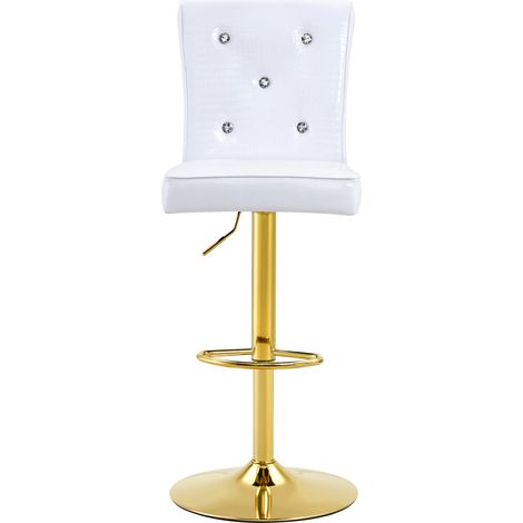 Lot de 4 chaises de salle à manger blanches vintage, revêtement effet crocodile en cuir régénéré, boutons cristal et assise confortable, CHICFURN (1/5)